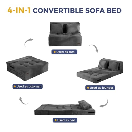 4-in-1 Convertible Folding Sofa Bed with Pillow - Tufted Foam Floor Couch