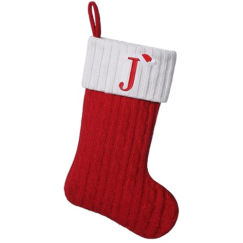 19-Inch Personalized Red Knit Christmas Stocking with Embroidered Initial