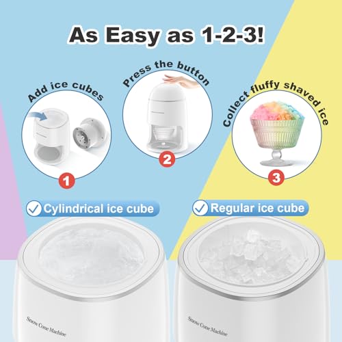 InchUp Porcelain White Electric Shaved Ice Machine - Compact Snow Cone Maker with 2 Reusable Cups