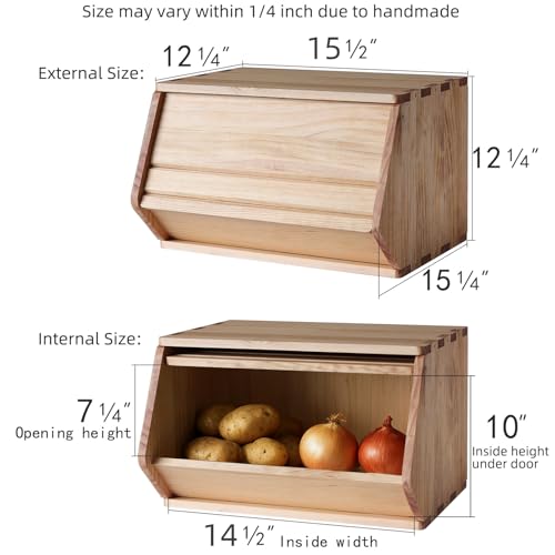 Stackable Solid Pine Wood Storage Bin with Front Door and Lid, 15.5-Inch