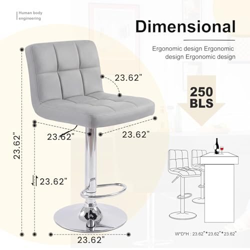 Adjustable Counter Height Bar Stools with Backrest, Set of 2, Grey