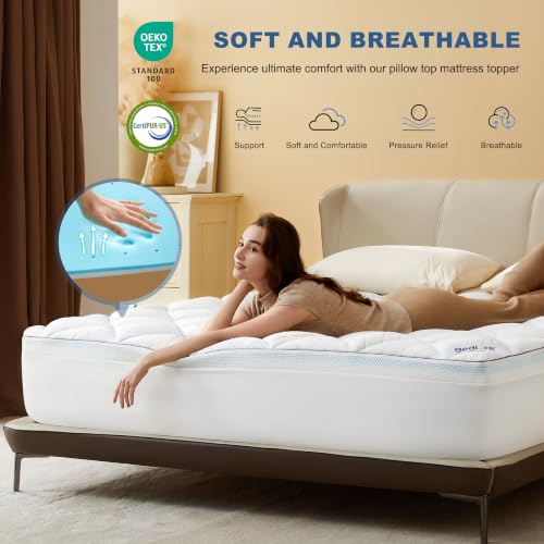 Queen Mattress Topper - 4-Inch Dual Layer Gel Memory Foam & Pillow Top