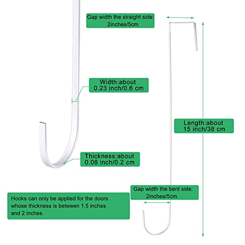 15 Inch Over the Door Wreath Hangers - 2 Pack White Metal Front Door Hooks