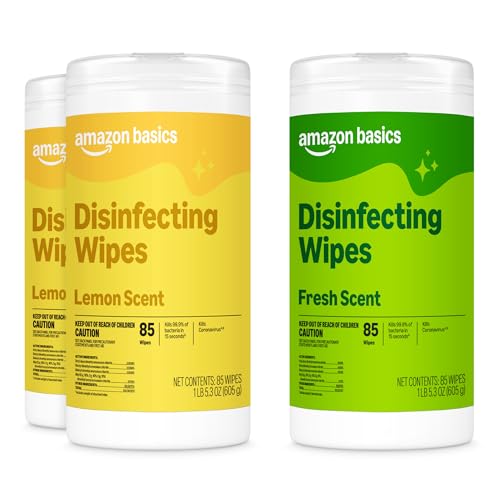 Amazon Basics Disinfecting Wipes, Lemon & Fresh Scent, 255 Count