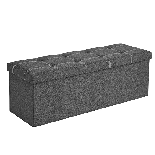 43-Inch Folding Storage Ottoman Bench, 35-Gallon Linen-Look Chest
