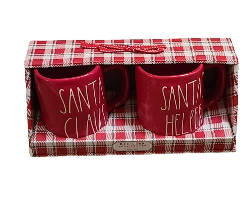 Rae dunn Santa claus, santa's helper ceramic coffee, tea, soup mugs in box set.