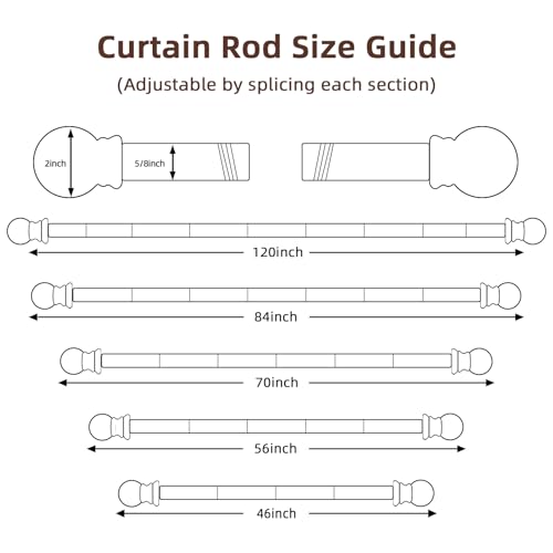 Adjustable Black Curtain Rod Set 32 to 46 Inch with Decorative Finials