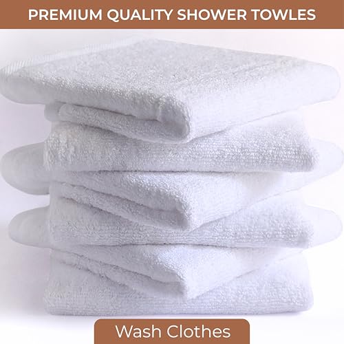 Soft 100% Cotton Washcloths - 12x12 Inch White Terry Towels, 6 Pack