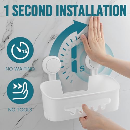 TAILI 2-Pack White Shower Caddies with Suction Cups - Heavy Duty Bathroom Organizer for Shower & Kitchen