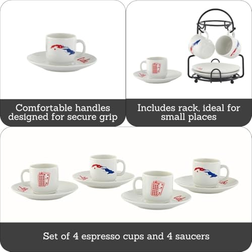 IMUSA Cuban Themed Espresso Coffee Set with Rack, 8 Pieces, 1.5 Oz Cups