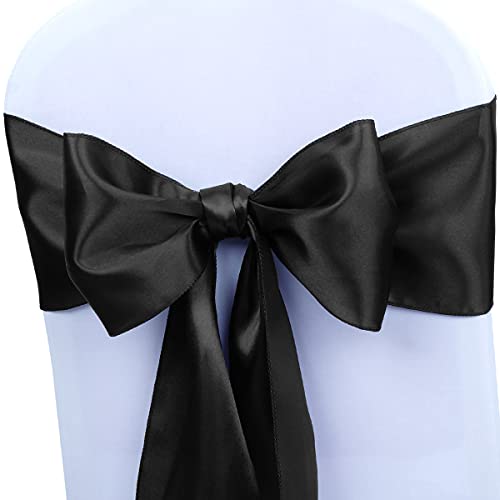 50-Pack Black Satin Chair Sashes - 7 x 108 Inch Ribbon Ties for Wedding & Party