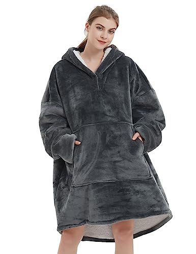 NAFLEAP Adult Grey Blanket Hoodie Wearable Blanket for Women
