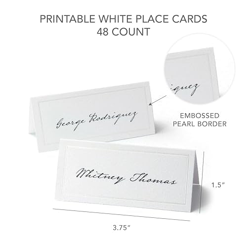 Printable White Pearl Place Cards, 48 Count for Weddings and Events