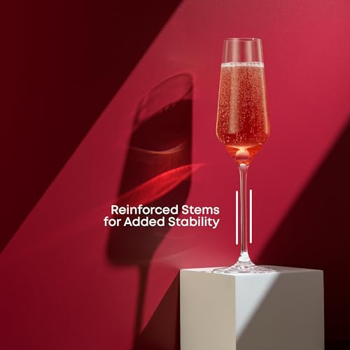 JoyJolt Layla Collection Champagne Glasses Set of 4 - Elegant Crystal Stemmed Flutes for Prosecco & Mimosas