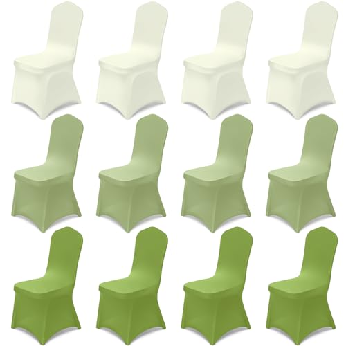 12 Pcs Sage Green Folding Chair Covers - Stretchy, Washable, Durable