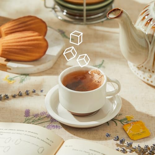 Sweese 2.5oz Espresso Cups Set of 4 with Saucers & Metal Stackable Stand - Earthy Spectrum