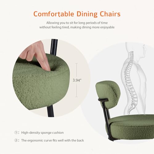 Mid Century Modern Upholstered Dining Chairs - Set of 2, Green Boucle