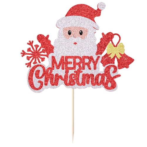 Green Christmas Cake Topper with Santa & Tree - Holiday Party Decoration