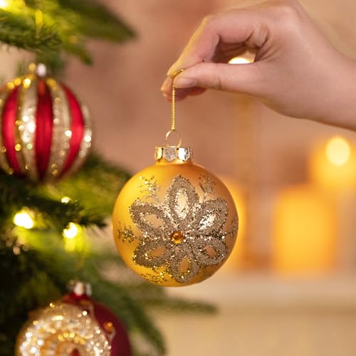10-Piece Glass Christmas Ornament Set - Red and Gold Luxury Tree Decor