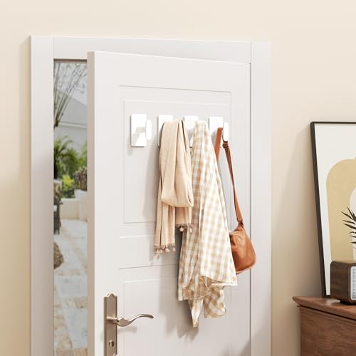 Adhesive Towel Hooks, 20lb Heavy Duty Wall Hangers - White 4 Pack