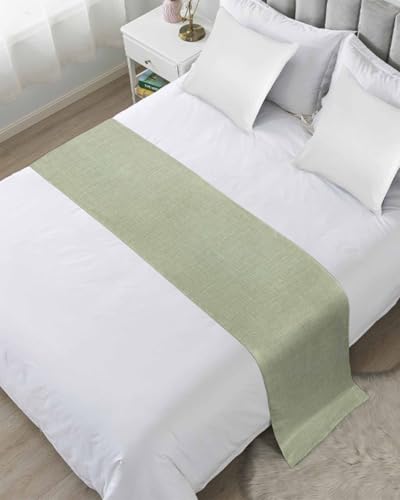 Sage Green Burlap Texture Bed Runner Scarf - 71x20 In Farmhouse Decor