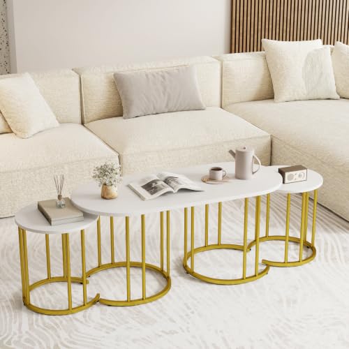 3-Piece Nesting Coffee Table Set with Oval and Round Side Tables