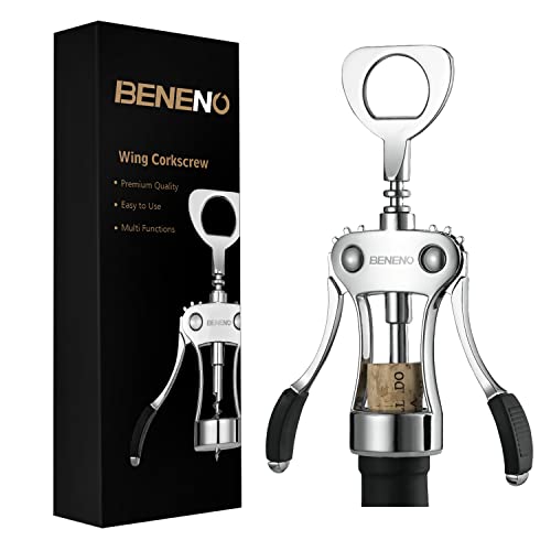 Beneno Silver Wing Corkscrew Wine Opener - Premium All-in-One Bar Tool