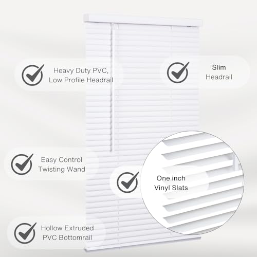 Cordless Mini Blinds 1" Vinyl Slats 35" Wide x 48" Long - White