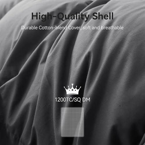 All Season Goose Feather Down Comforter - Queen Duvet Insert, Dark Grey