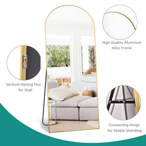 71" x 30" Arched Full Length Floor Mirror with Aluminum Frame, Gold