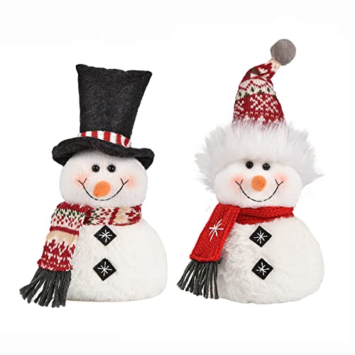Worldeco 2-Piece Christmas Snowman Plush Decor, Red Hat Adjustable Bowler, 9.75in & 12.25in
