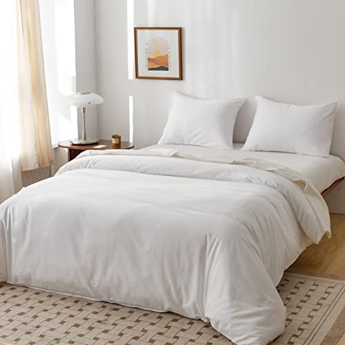 Egyptian Cotton Duvet Cover Set - Queen Size Sateen Bedding, White (3-Piece)