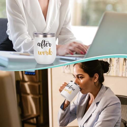Gtmileo Insulated Coffee Mug & Wine Tumbler Gift Set - White & Gold, 12oz, Office Christmas Gifts for Coworkers & Bosses