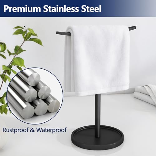 STWWO Stainless Steel Hand Towel Holder Stand for Bathroom Countertop, Black