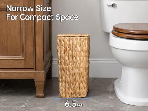 3 Gallon Natural Wicker Bathroom Trash Can with Lid & Removable Bin