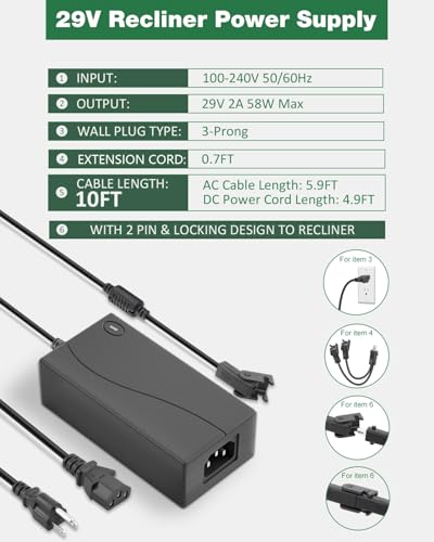 29V 2A Universal Power Supply for Recliner Lift Chairs and Sofas 10ft