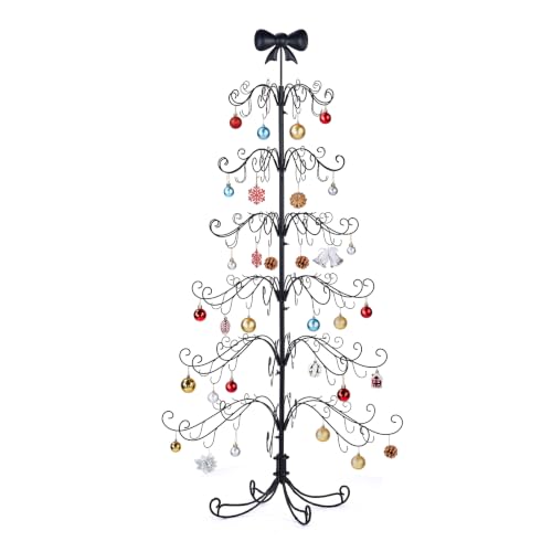 6ft Wrought Iron Christmas Ornament Display Tree Stand with Bow Topper