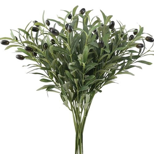 18-Inch Artificial Olive Branches for Vases, 6-Piece Faux Greenery Stems