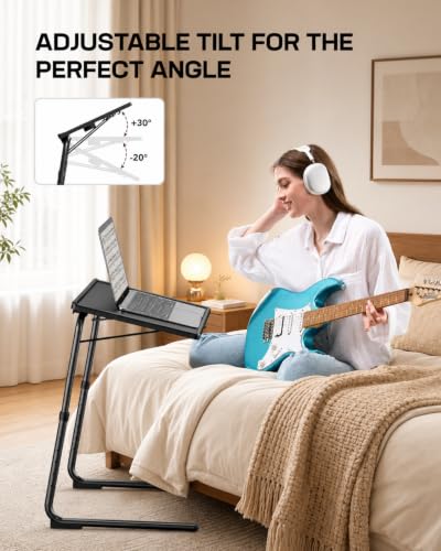 Adjustable Folding TV Tray Table with Cup Holder for Eating and Working
