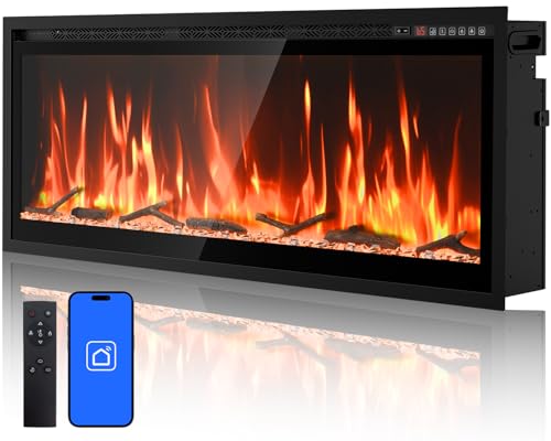 50-Inch Smart Linear Electric Fireplace - Recessed and Wall Mounted with WiFi, Alexa Control, 13 Flame Colors and 1400W Heater