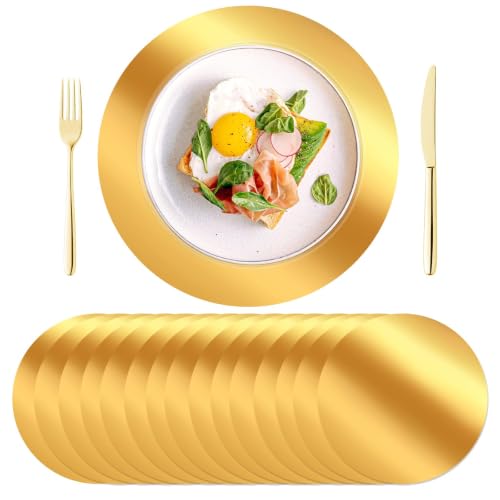 100-Pack 13-Inch Round Gold Disposable Placemats, Mirrored Charger Plates