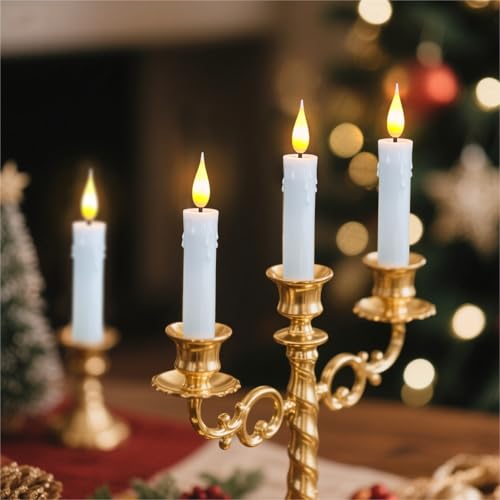 BuyXIU White Rechargeable Flameless Clip-On Christmas Tree Candles with Remote & Timer