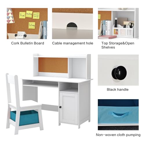 Kids Wooden Desk and Chair Set with Storage for Study and Crafts