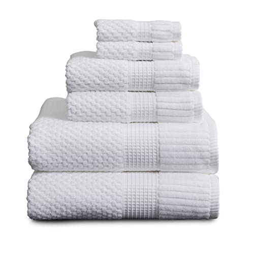 6-Piece Premium Cotton Bath Towel Set - Quick-Dry Absorbent White Towels