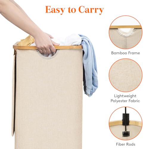 Lifewit 100L Laundry Basket with Lid & Removable Bag, Beige