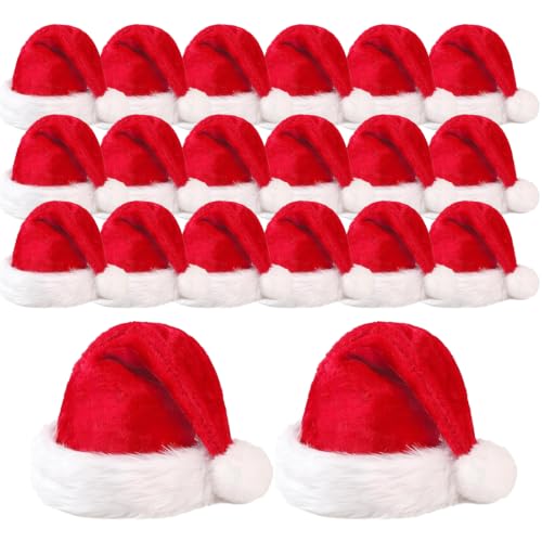 Jevrench 20-Pack Santa Hats for Adults - Double Layer Plush Christmas Hats