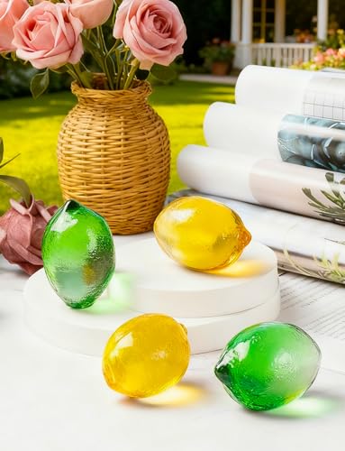 4-Piece Glass Lemon Figurine Set - 2 Inch Decorative Tabletop Fruit Ornaments