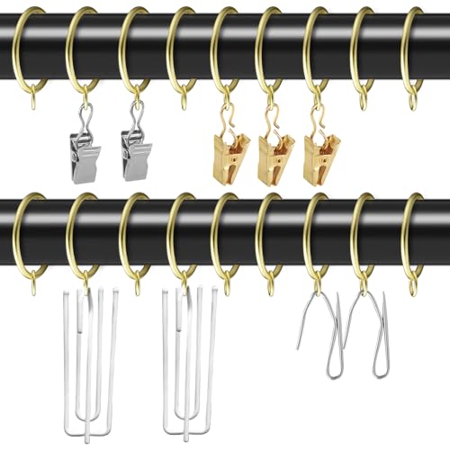 1.4-Inch Gold Metal Curtain Rings with Eyelets - 14 Pack Drapery Hardware