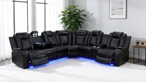 3-Piece Power Reclining Sectional Sofa with LED Lights, USB & Storage