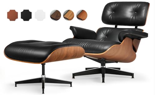 Mid-Century Modern Lounge Chair and Ottoman with Top Grain Leather